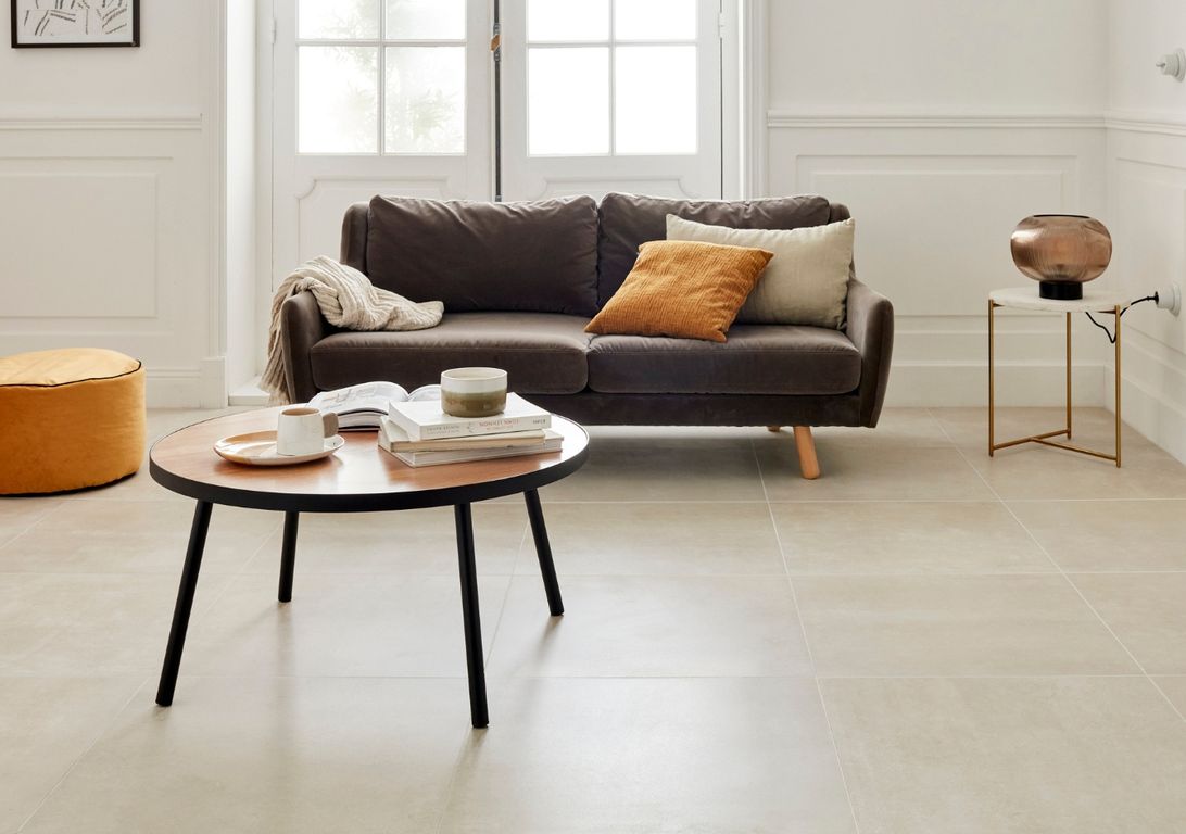 Carrelage AURORE beige, aspect béton 60x60cm, dim 61.00 x 61.00 cm