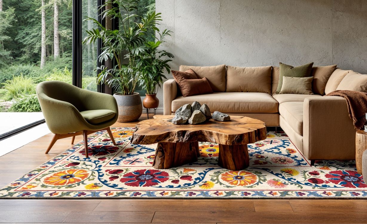 Tapis SUZANI , oriental classiqueOlive wood