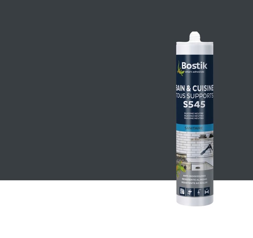 Joint silicone Bostik S545 BAIN CUISINE TOUS SUPPORTS gris anthracite, 300.00 ml