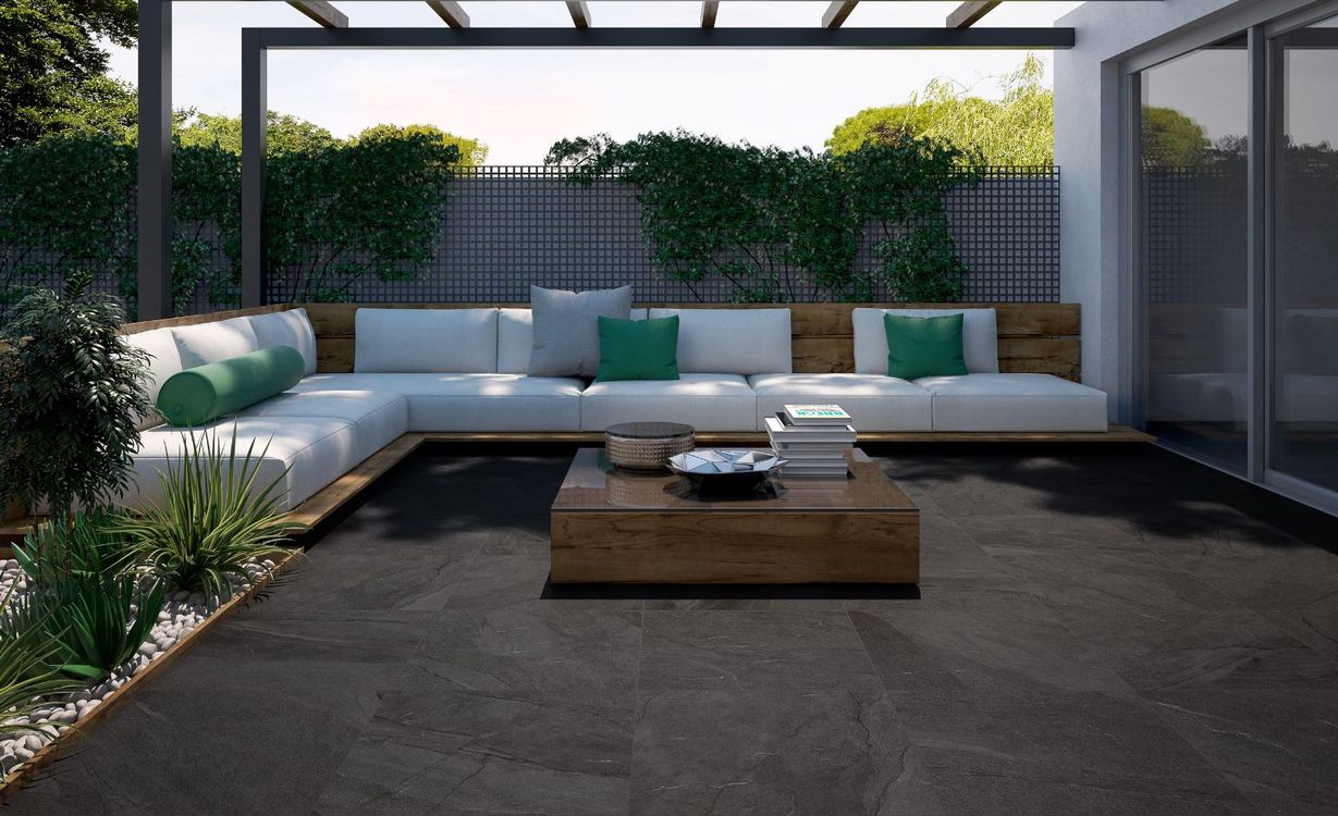 Dalle carrelage 20mm HALLEY 20mm anthracite, aspect pierre 60x60cm, dim 60.00 x 60.00 cm