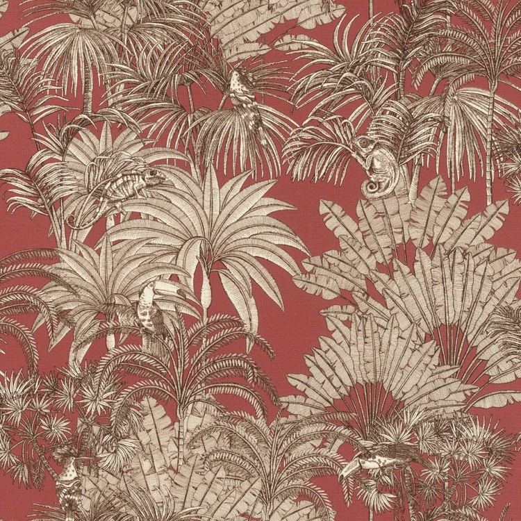 Papier peint ZANZIBAR Rasch, Intissé décor Floral / Végétal, Rouge