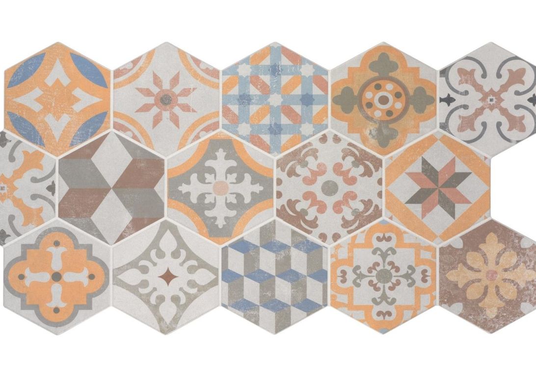 Carrelage ATALANTE, aspect carreau ciment multicolore, dim 45.00 x 90.00 cm