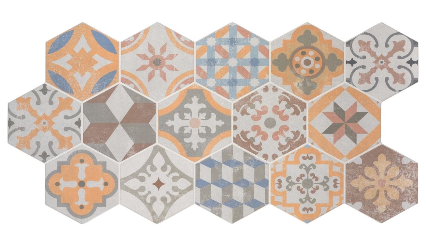 Carrelage ATALANTE, aspect carreau ciment multicolore, dim 45.00 x 90.00 cm