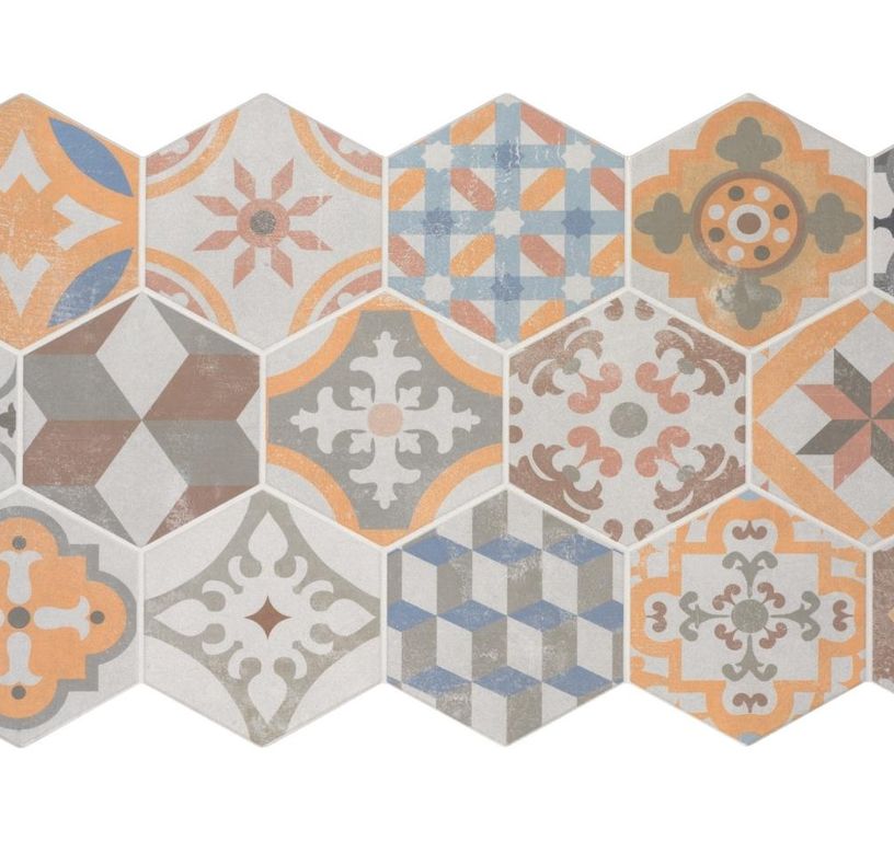 Carrelage ATALANTE, aspect carreau ciment multicolore, dim 45.00 x 90.00 cm