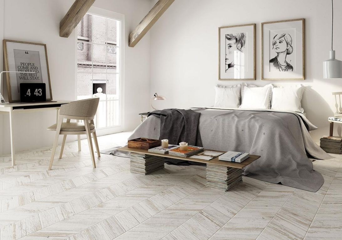 Carrelage POINT DE HONGRIE, aspect bois blanc, dim 45.00 x 90.00 cm