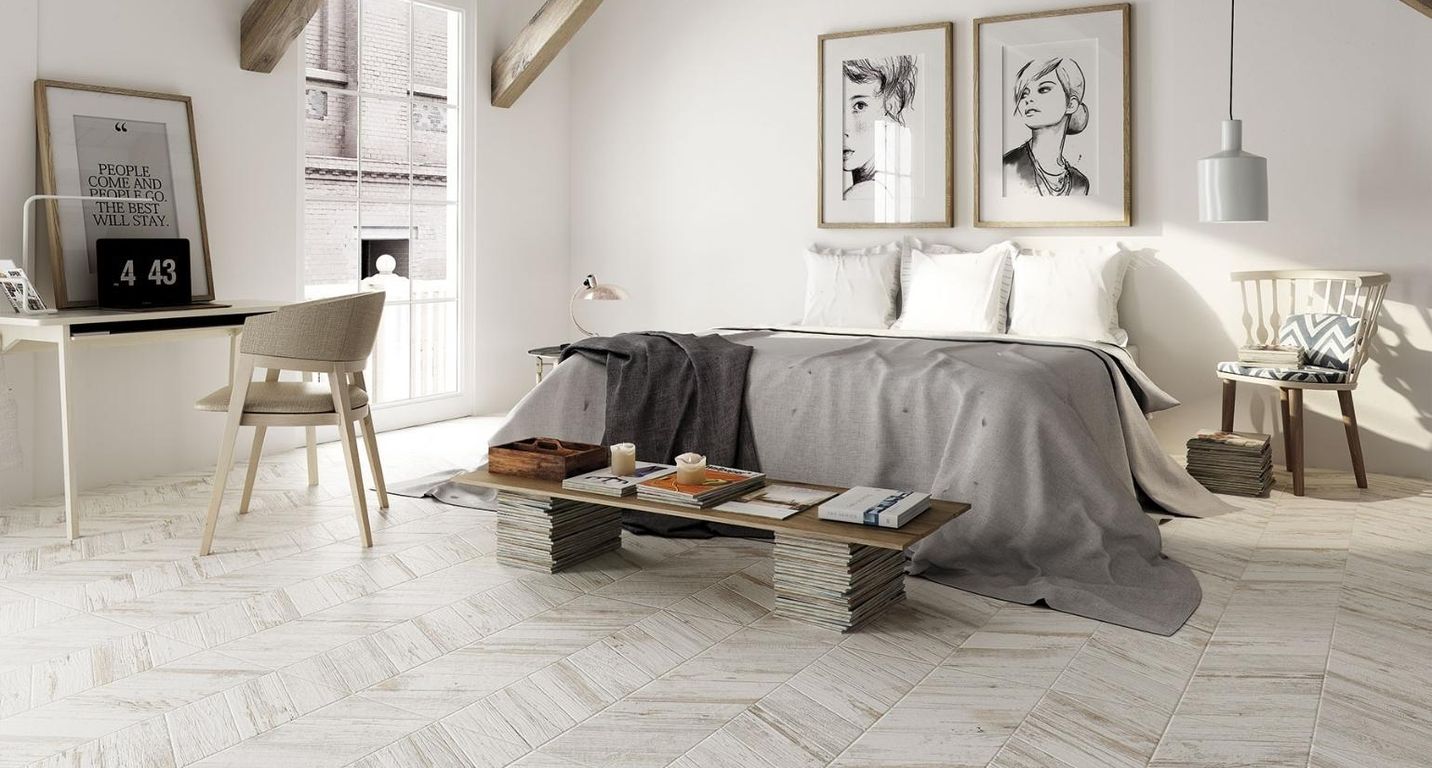 Carrelage POINT DE HONGRIE, aspect bois blanc, dim 45.00 x 90.00 cm