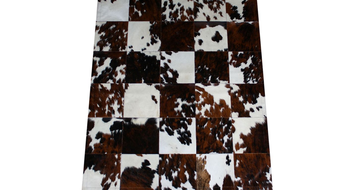Tapis PEAU DE VACHE Maison Tergus, patchwork marron, blanc