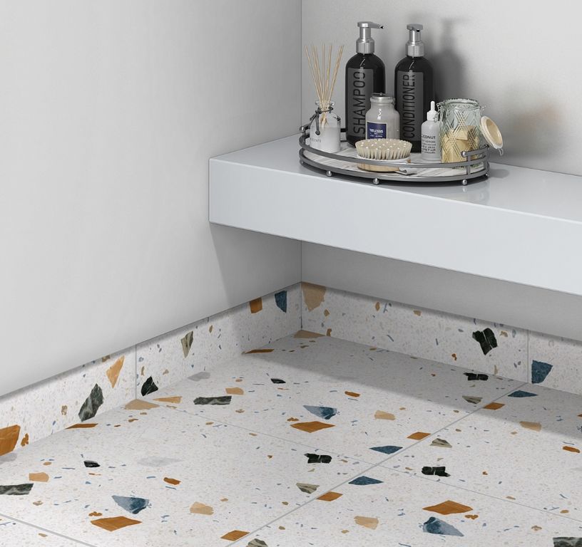 Plinthe carrelage PL TERRA XXL, aspect terrazzo multicolore, h 7.00 x L 60.00 cm