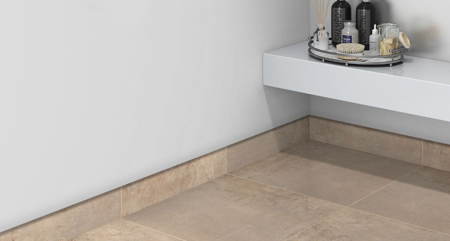 Plinthe carrelage PL STONE, aspect pierre beige, h 7.00 x L 60.00 cm