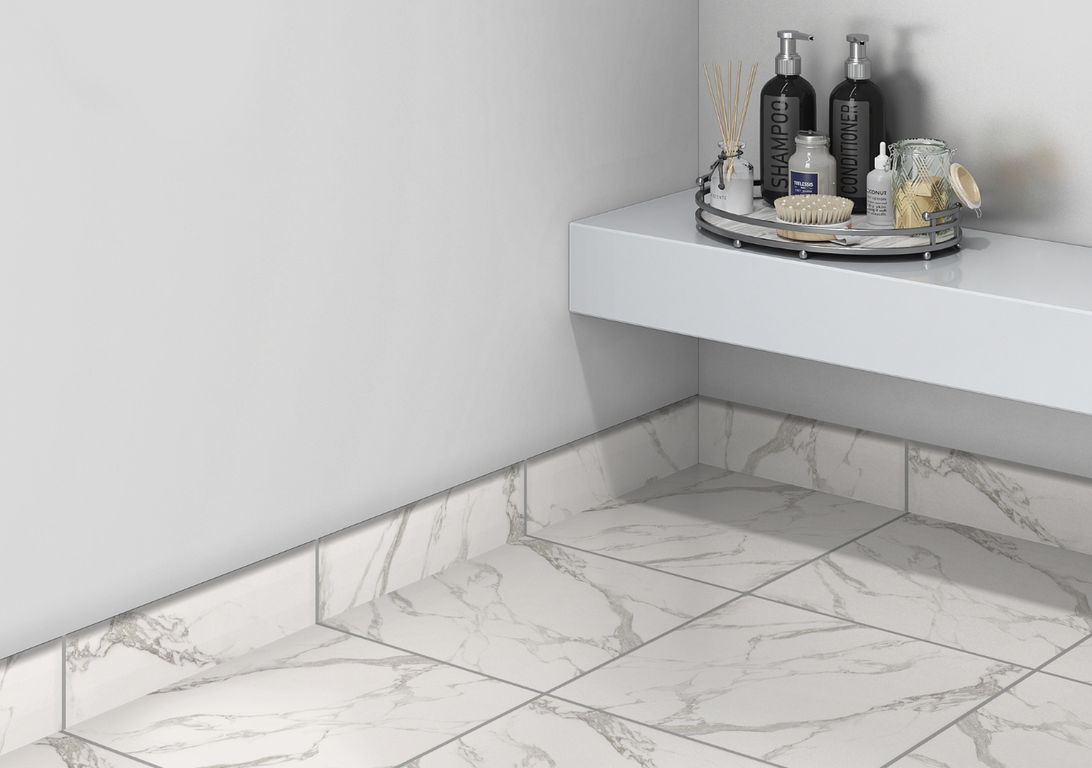 Plinthe carrelage PL CARRARE MAT, aspect marbre blanc, h 7.00 x L 60.00 cm