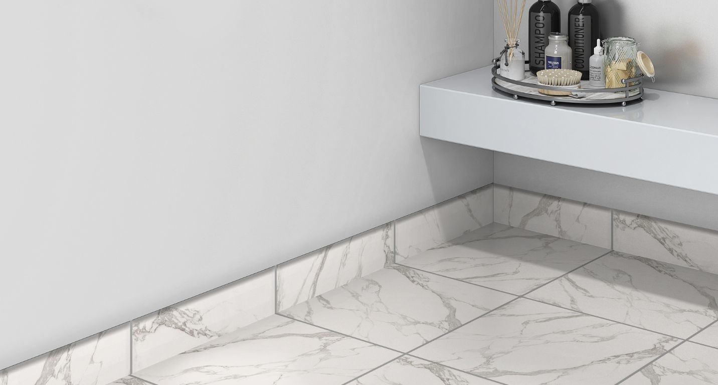 Plinthe carrelage PL CARRARE MAT, aspect marbre blanc, h 7.00 x L 60.00 cm