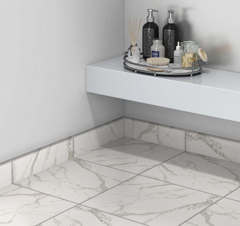 Plinthe carrelage PL CARRARE MAT, aspect marbre blanc, h 7.00 x L 60.00 cm