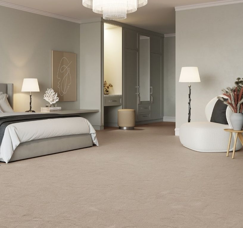 Moquette velours SUSPENSE 4, col taupe, rouleau 4.00 m