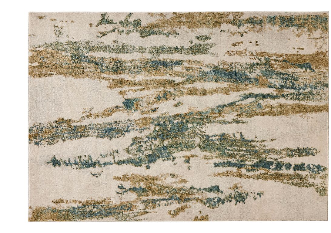Tapis NOVELA , effacé  beige bleu jaune