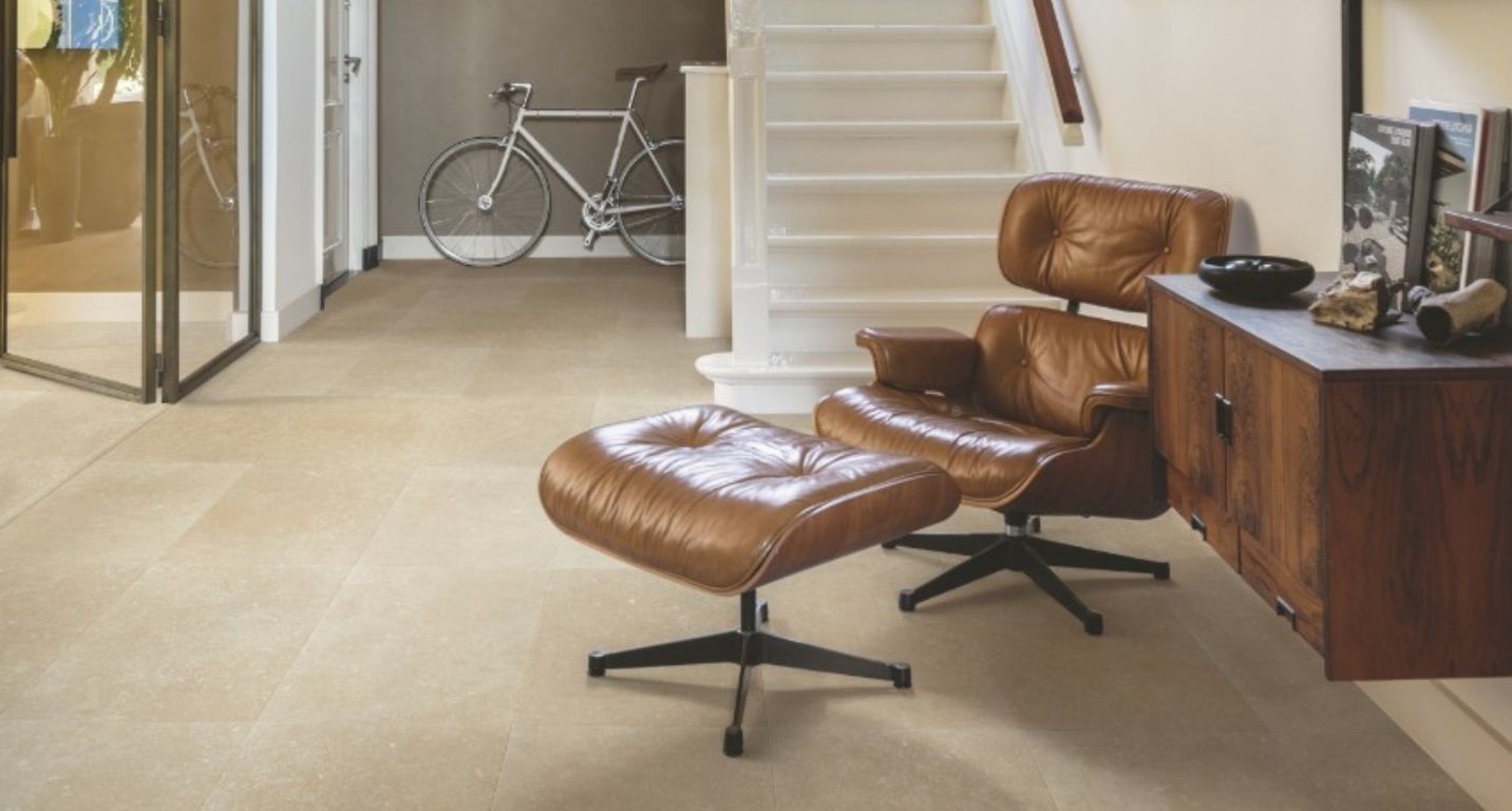 Sol stratifié QS MUSE Quick Step, aspect Carrelage Calcaire, dalle 39.60 x 120.00 cm