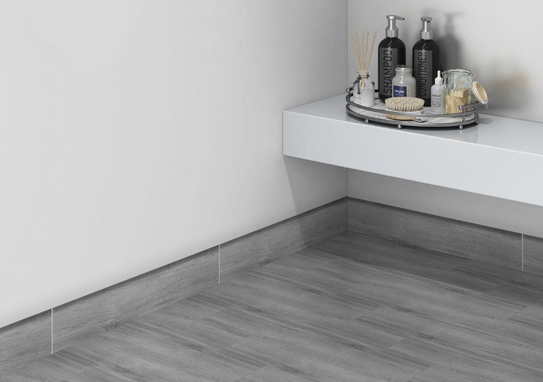 Plinthe carrelage PL CHICAGO, aspect bois gris, h 7.00 x L 60.00 cm