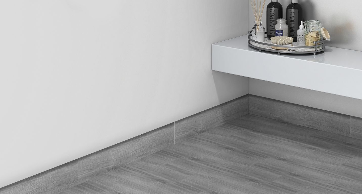 Plinthe carrelage PL CHICAGO, aspect bois gris, h 7.00 x L 60.00 cm