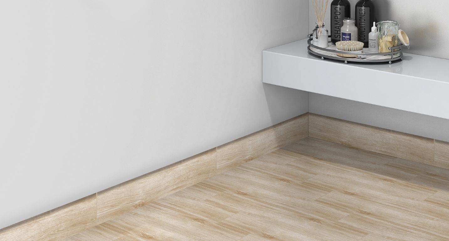 Plinthe carrelage PL CHICAGO, aspect bois beige, h 7.00 x L 60.00 cm