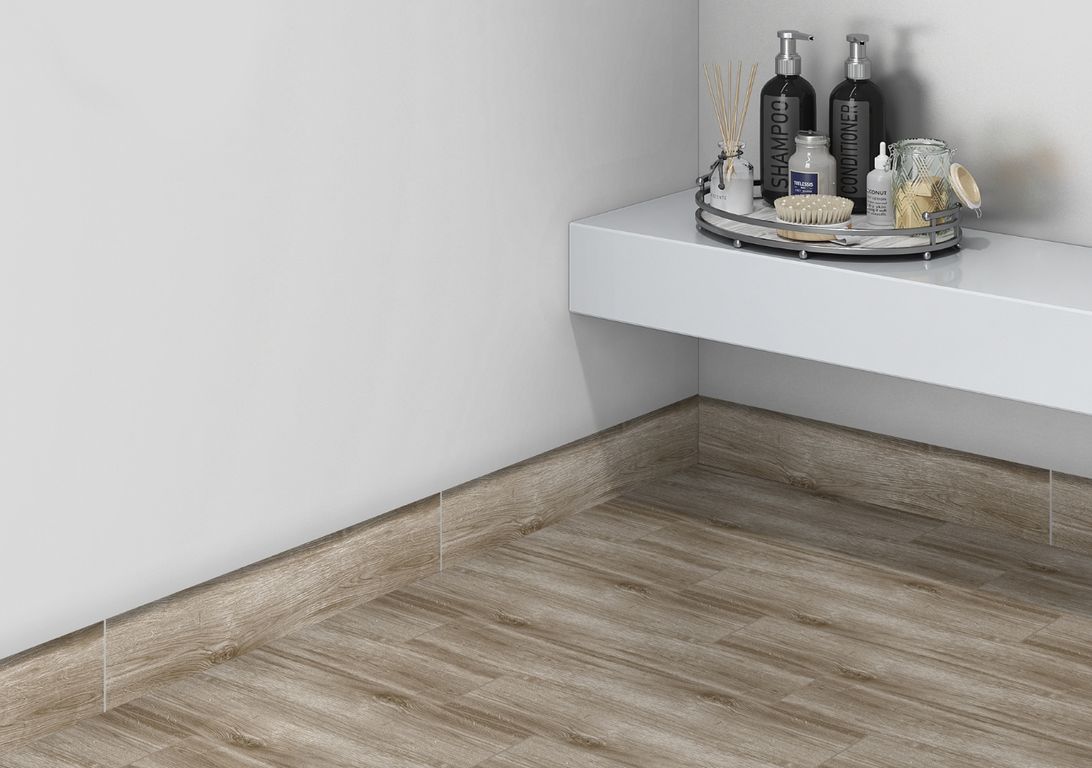 Plinthe carrelage PL CHICAGO, aspect bois taupe, h 7.00 x L 60.00 cm