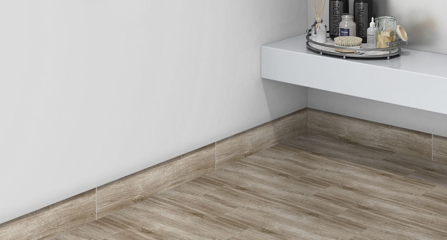 Plinthe carrelage PL CHICAGO, aspect bois taupe, h 7.00 x L 60.00 cm