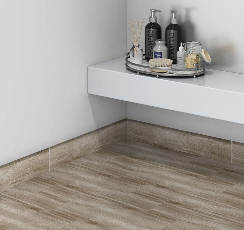 Plinthe carrelage PL CHICAGO, aspect bois taupe, h 7.00 x L 60.00 cm