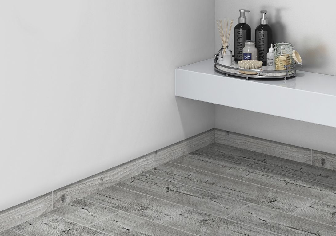 Plinthe carrelage PL CHALET, aspect bois gris, h 6.00 x L 120.00 cm