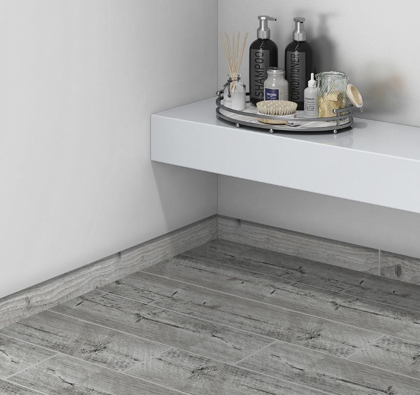 Plinthe carrelage PL CHALET, aspect bois gris, h 6.00 x L 120.00 cm