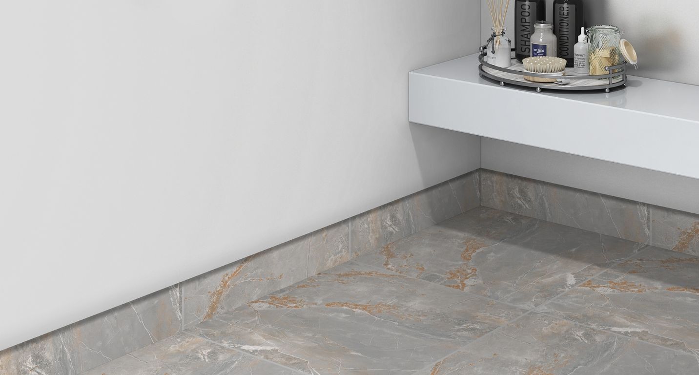 Plinthe carrelage PL RENAISSANCE, aspect marbre gris, h 7.00 x L 60.00 cm