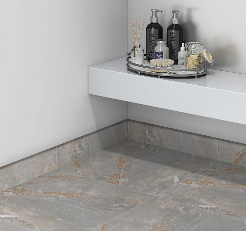 Plinthe carrelage PL RENAISSANCE, aspect marbre gris, h 7.00 x L 60.00 cm