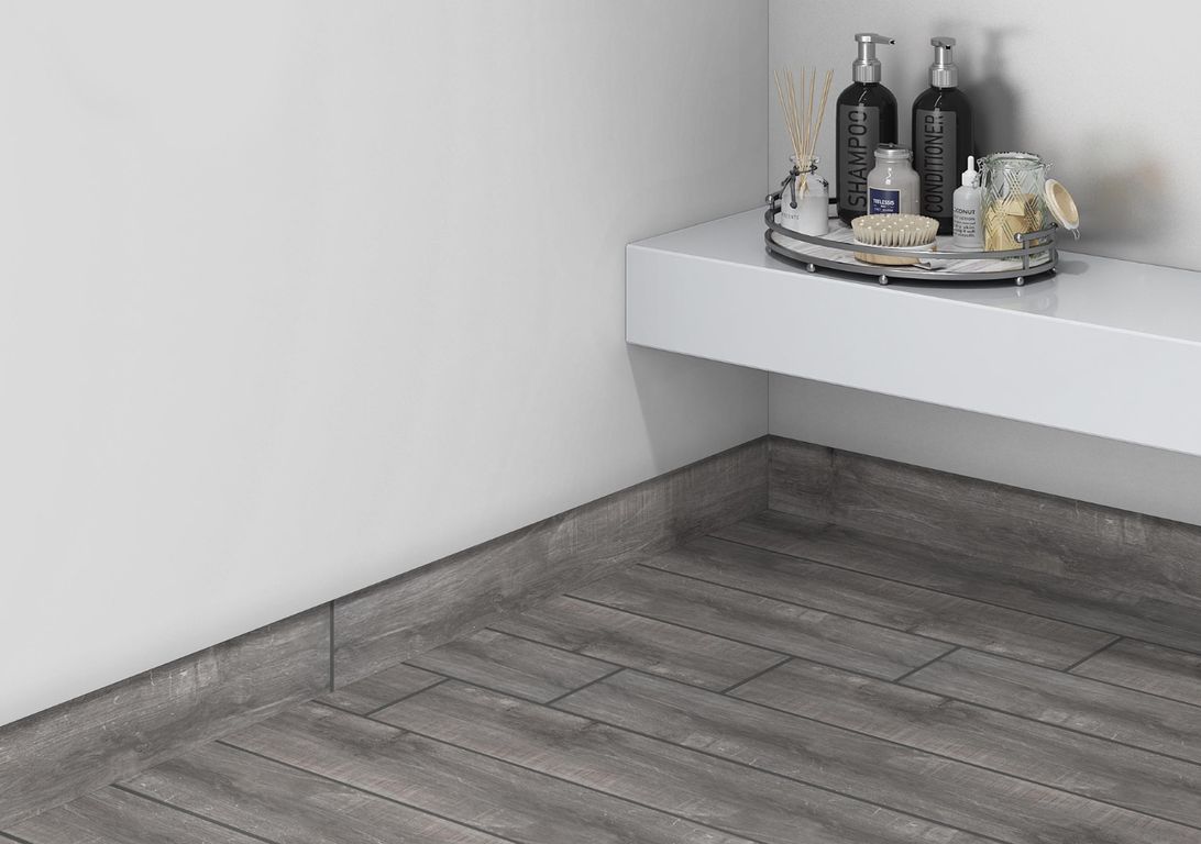 Plinthe carrelage PL MILWAUKEE, aspect bois gris, h 7.00 x L 90.00 cm