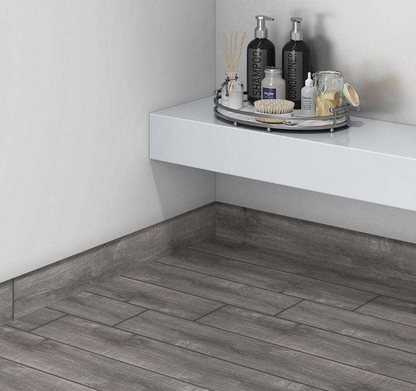 Plinthe carrelage PL MILWAUKEE, aspect bois gris, h 7.00 x L 90.00 cm