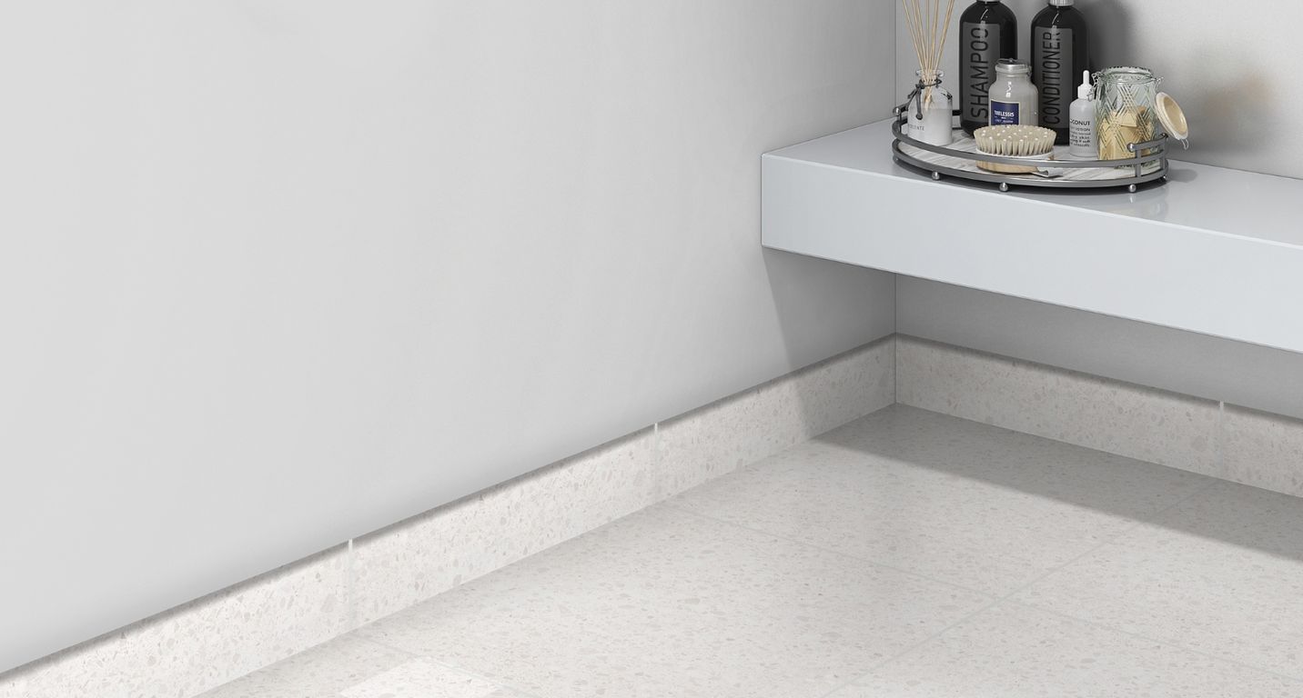 Plinthe carrelage PL GRANITO, aspect pierre blanc, h 7.00 x L 60.00 cm