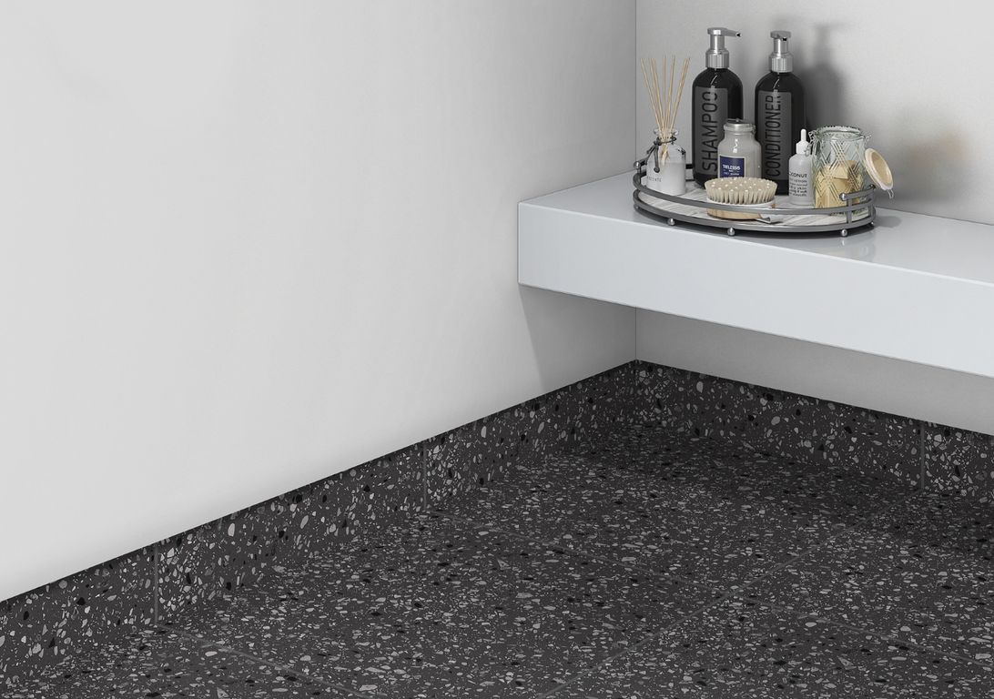 Plinthe carrelage PL GRANITO, aspect pierre noir, h 7.00 x L 60.00 cm