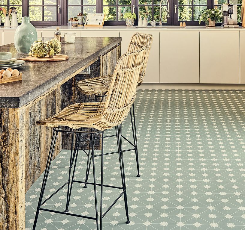 Sol vinyle rouleau ALEGRIA 2M , Carrelage fleur vert, rouleau 2.00 m