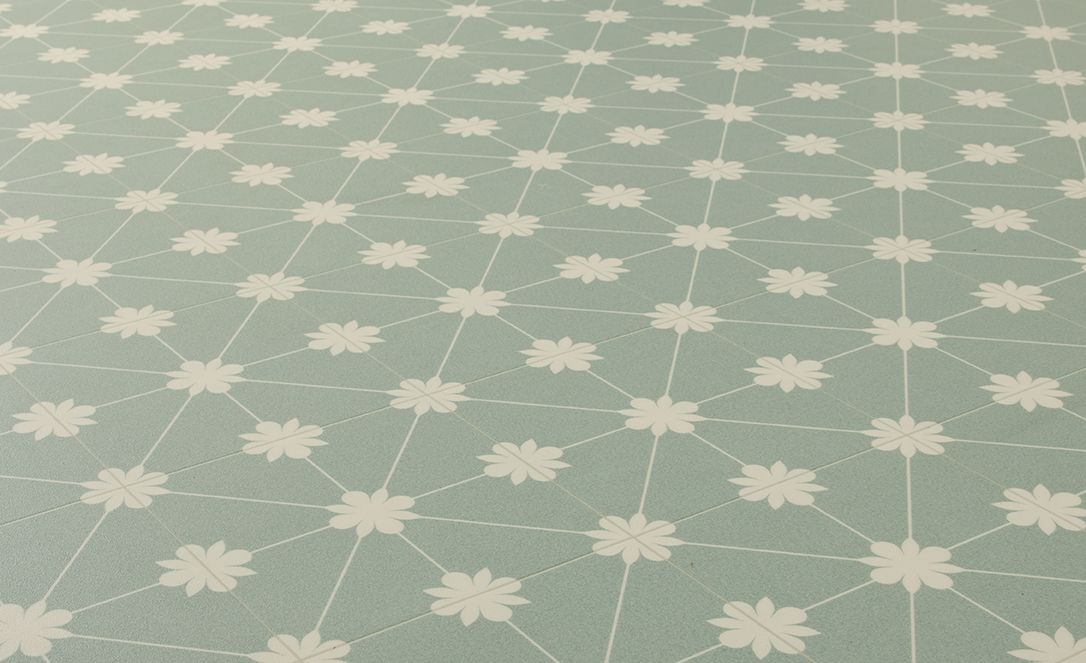 Sol vinyle rouleau ALEGRIA 2M , Carrelage fleur vert, rouleau 2.00 m