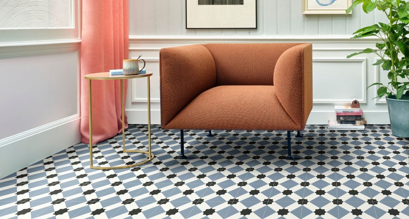 Sol vinyle rouleau ALEGRIA 2M , Carreaux ciment bleu, rouleau 2.00 m