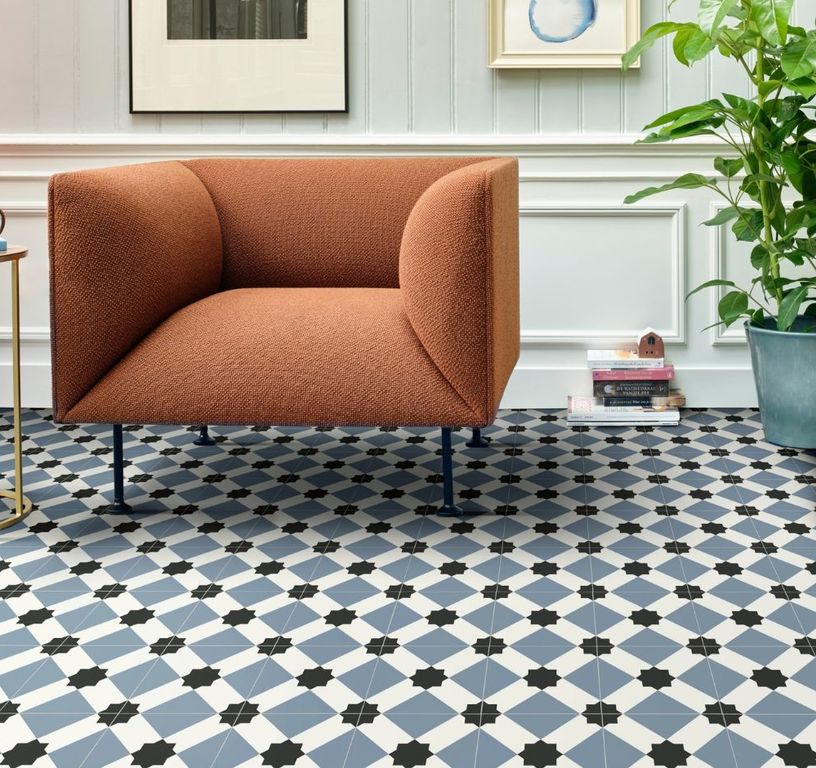 Sol vinyle rouleau ALEGRIA 2M , Carreaux ciment bleu, rouleau 2.00 m