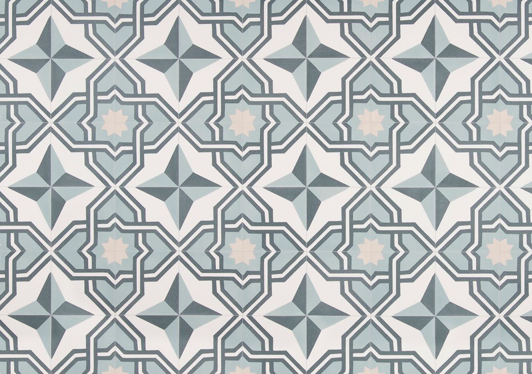 Sol vinyle rouleau ALEGRIA 4M , Carreaux ciment bleu et beige, rouleau 4.00 m