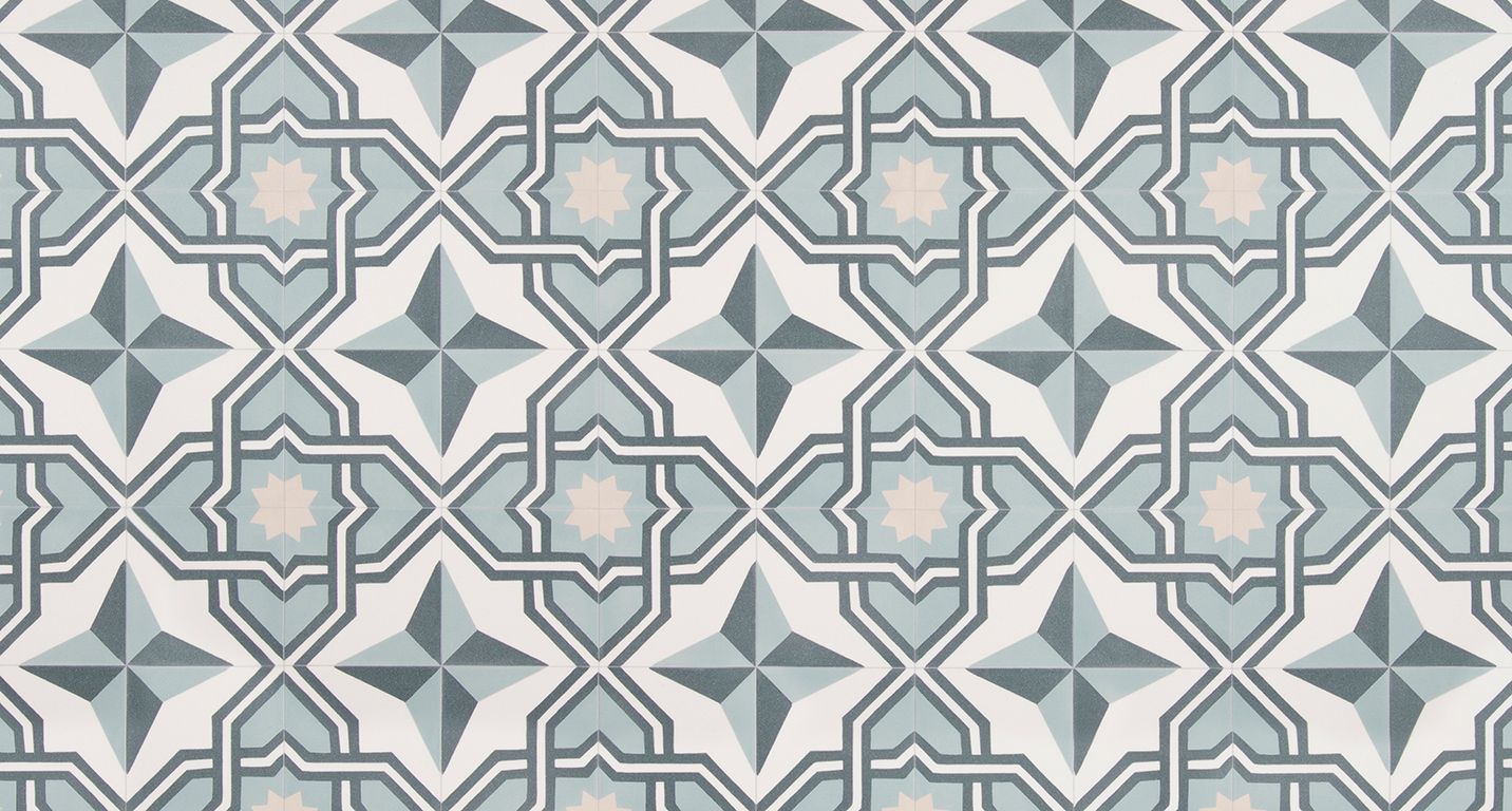 Sol vinyle rouleau ALEGRIA 4M , Carreaux ciment bleu et beige, rouleau 4.00 m