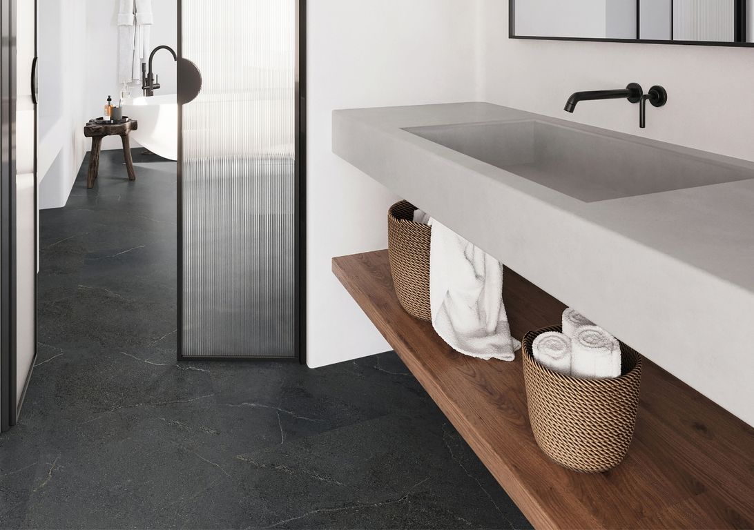 Sol vinyle RIGID CLICK 55 PREMIUM DALLE , Marbre gris anthracite, dalle 44.80 x 90.60 cm