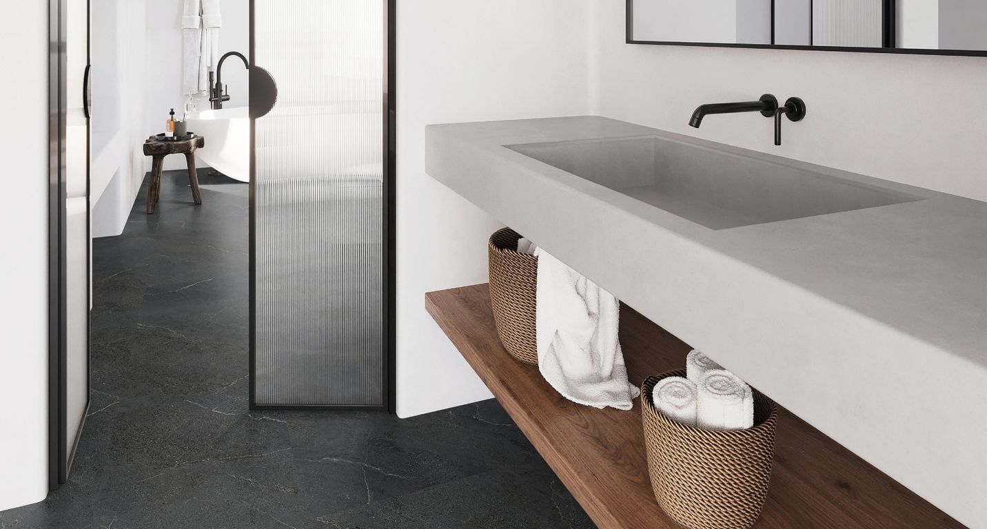 Sol vinyle RIGID CLICK 55 PREMIUM DALLE , Marbre gris anthracite, dalle 44.80 x 90.60 cm