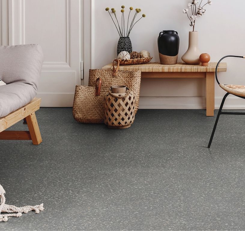 Sol vinyle RIGID CLICK 55 PREMIUM DALLE , Béton terrazzo gris, dalle 44.80 x 90.60 cm