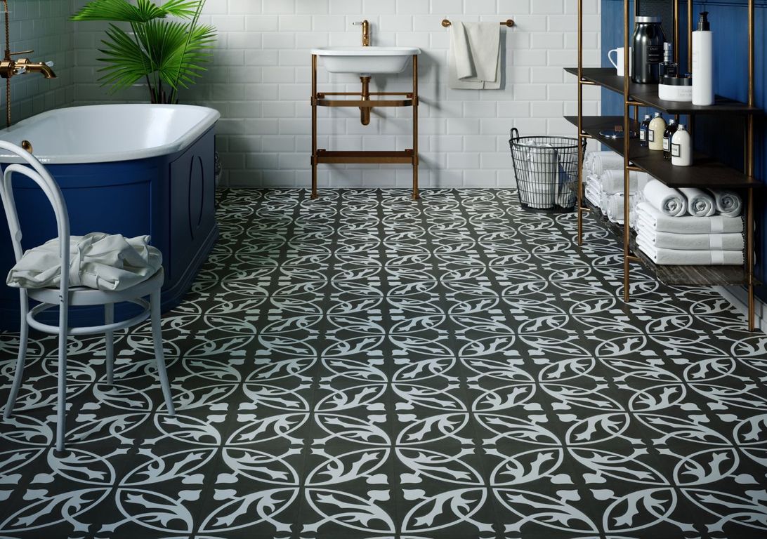 Sol vinyle MAXIMUS MINI DALLE  , Carreaux ciment noir et blanc, dalle 22.90 x 22.90 cm