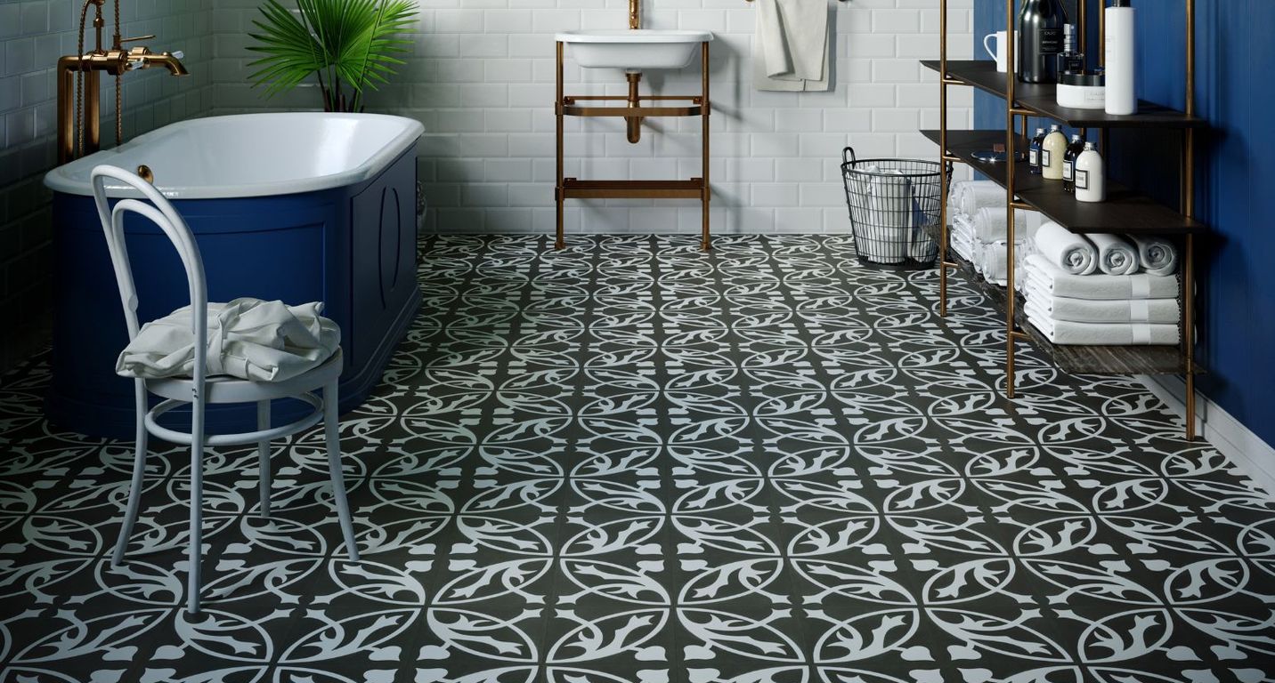 Sol vinyle MAXIMUS MINI DALLE  , Carreaux ciment noir et blanc, dalle 22.90 x 22.90 cm