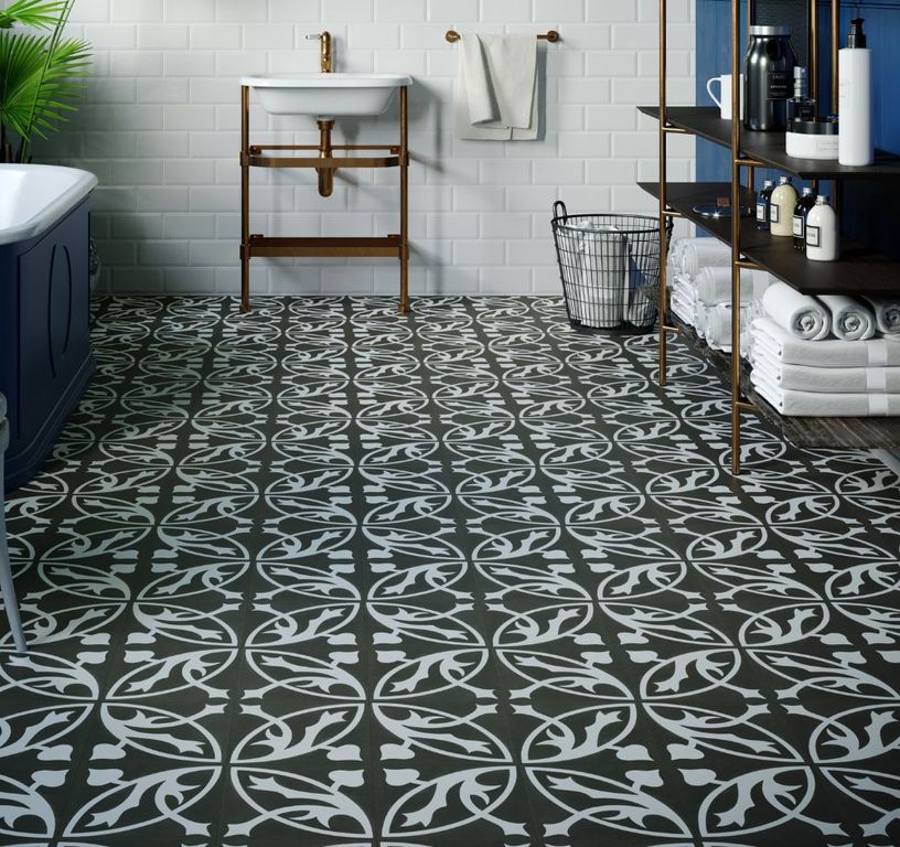 Sol vinyle MAXIMUS MINI DALLE  , Carreaux ciment noir et blanc, dalle 22.90 x 22.90 cm