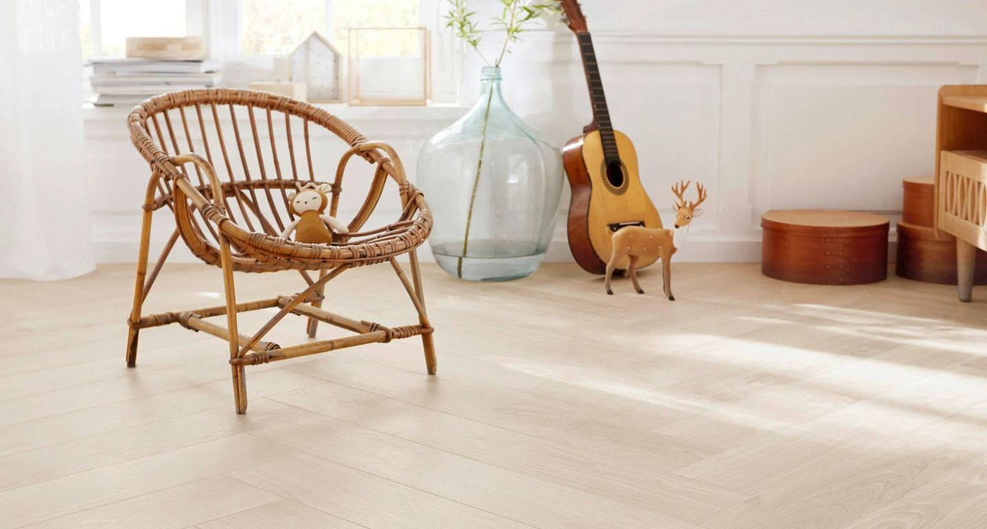 Sol stratifié TRENDTIME 3 BIS Parador, aspect Marqueterie chêne nature, lame 14.30 x 85.80 cm