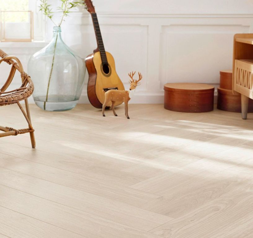 Sol stratifié TRENDTIME 3 BIS Parador, aspect Marqueterie chêne nature, lame 14.30 x 85.80 cm