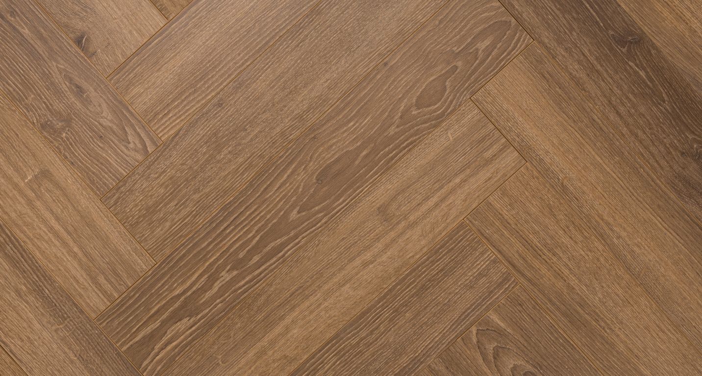 Sol stratifié TRENDTIME 3 BIS Parador, aspect Marqueterie chêne brun, lame 14.30 x 85.80 cm