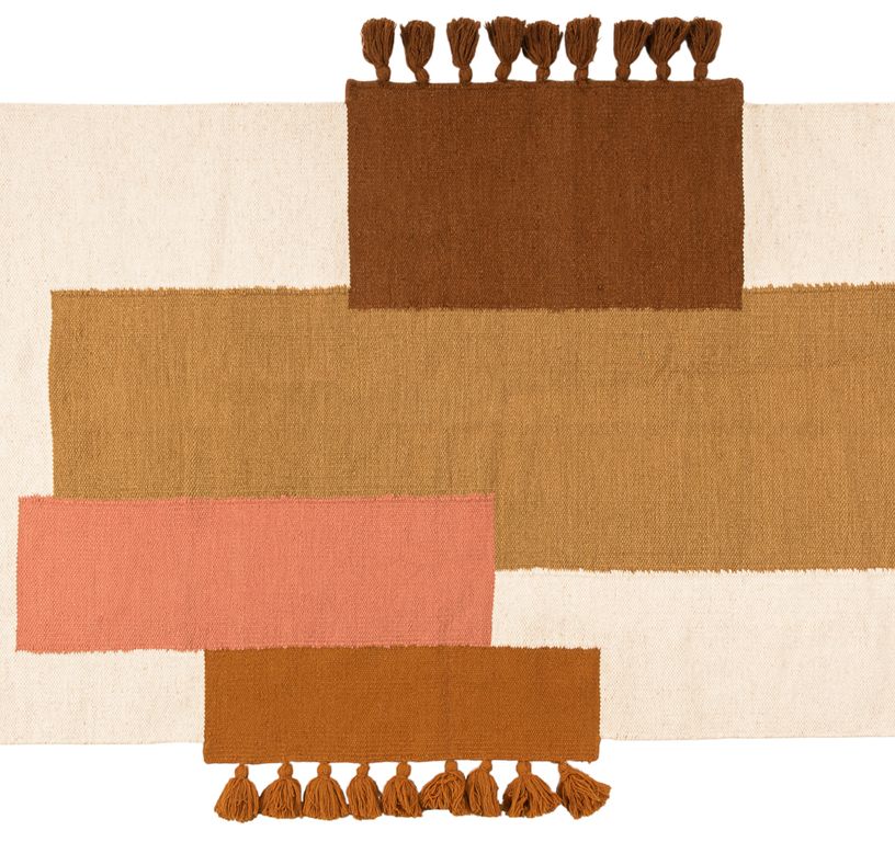 Tapis RAPSODY , géométrique beige, moutarde, rose, marron