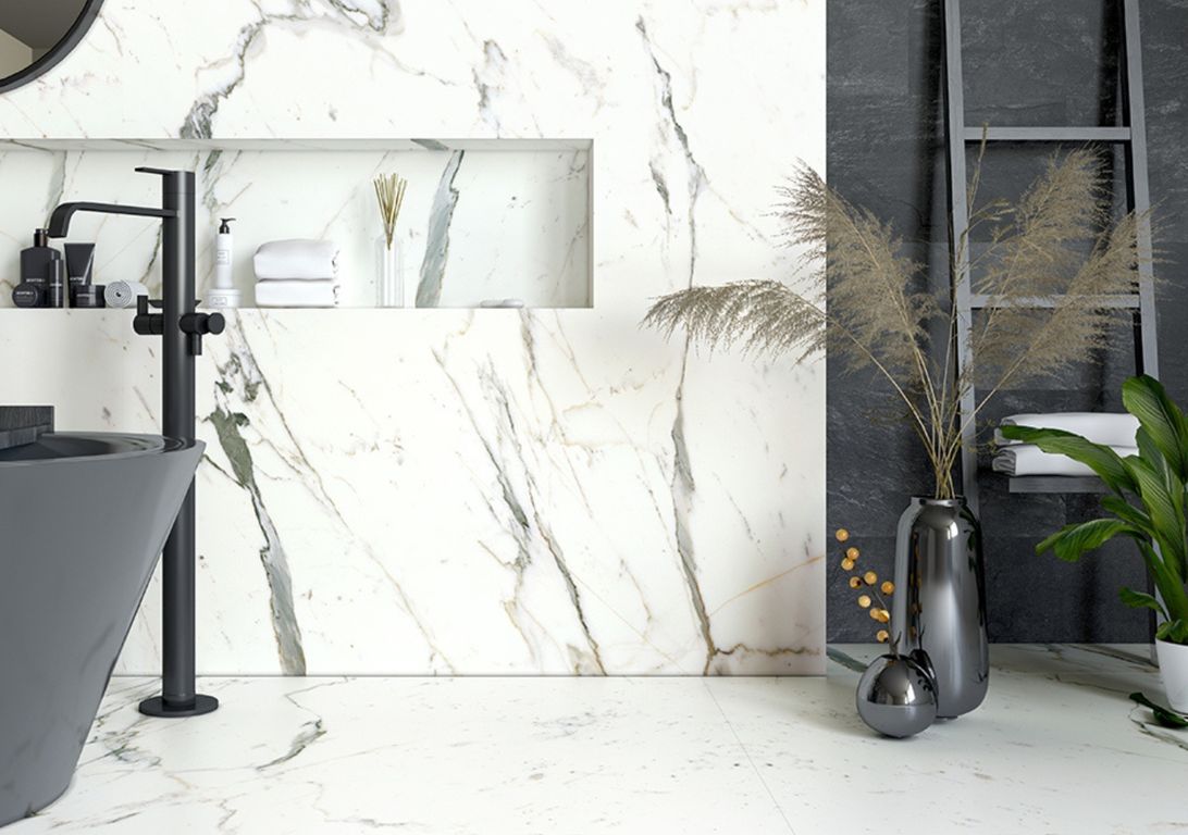 Revêtement minéral composite CERAMIN TILES PANNEAU, blanc, dalle 120.20 x 255.00 cm